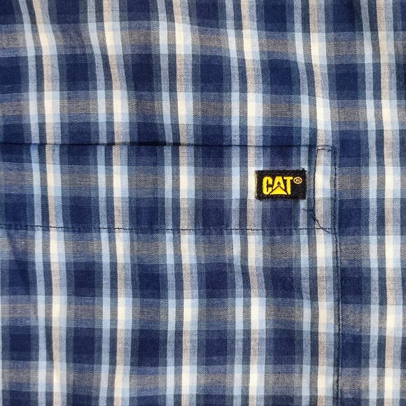 CAT Caterpillar button down shirt men's size XXL white blue check pattern - Picture 5 of 10